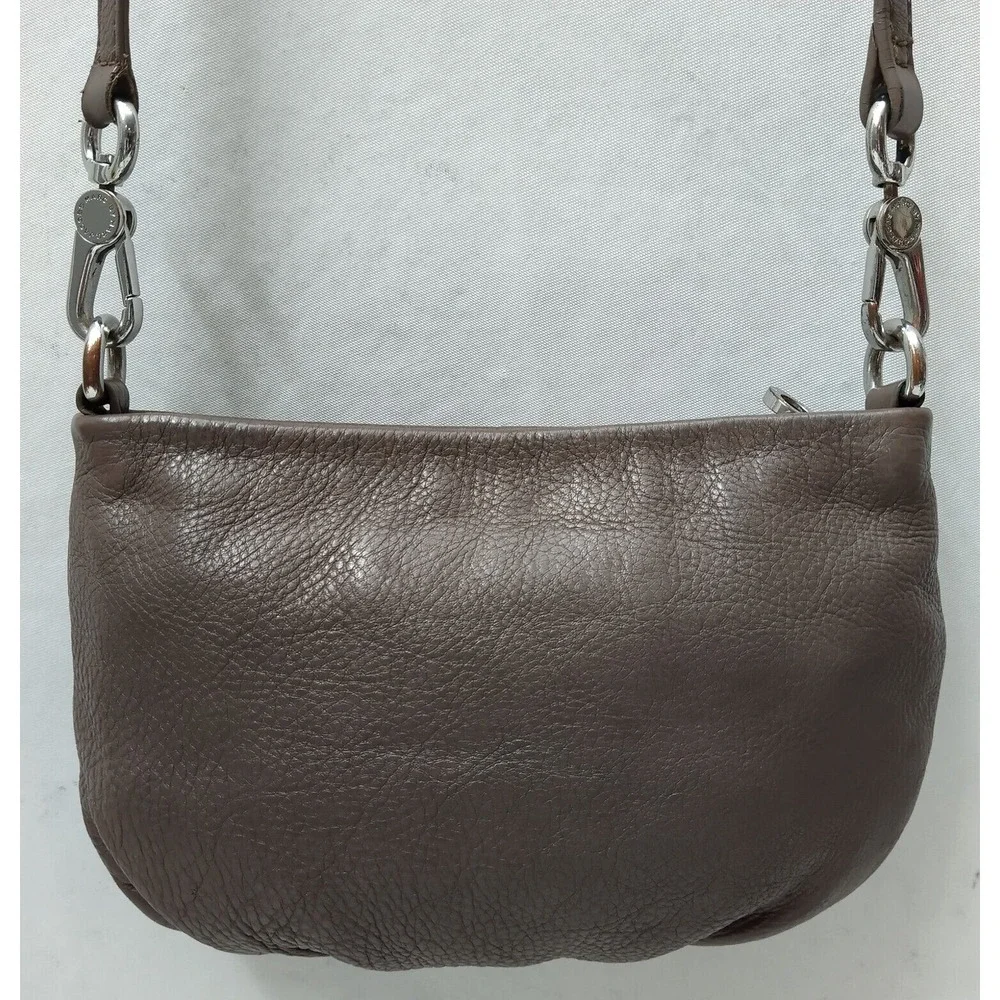 Marc by Marc Jacobs Gray Pebbled Leather Zipper Closure Crossbody Bag
